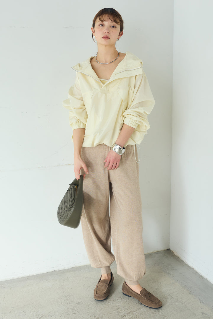 [SET]ナイロンフーディーブルゾンアウター+裾絞りリブニットパンツ(2set)