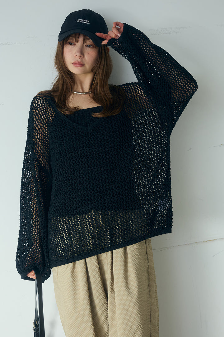 [SET]メッシュ編みビスチェセットVネックプルオーバー+シアサッカーイージーパンツ(2set)