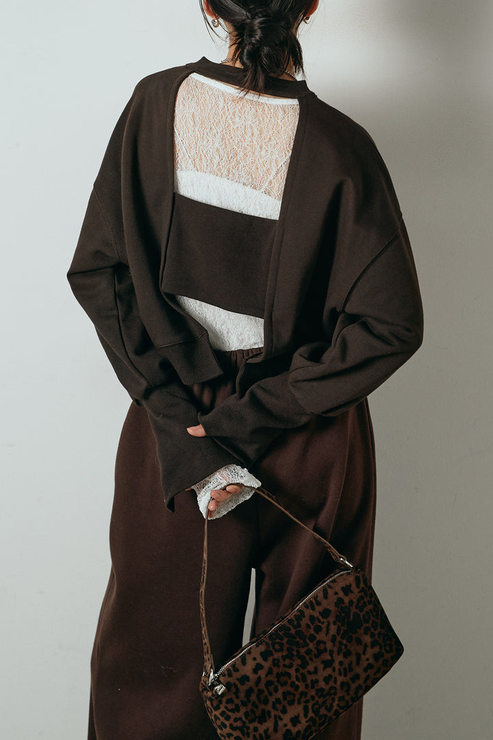 [SET]裏毛バックオープンプルオーバー+ストレッチレースクルーネックインナー(2set)