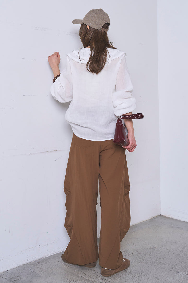 [SET]フリルボタンブラウス+ドライタフタタックバレルパンツ(2set)