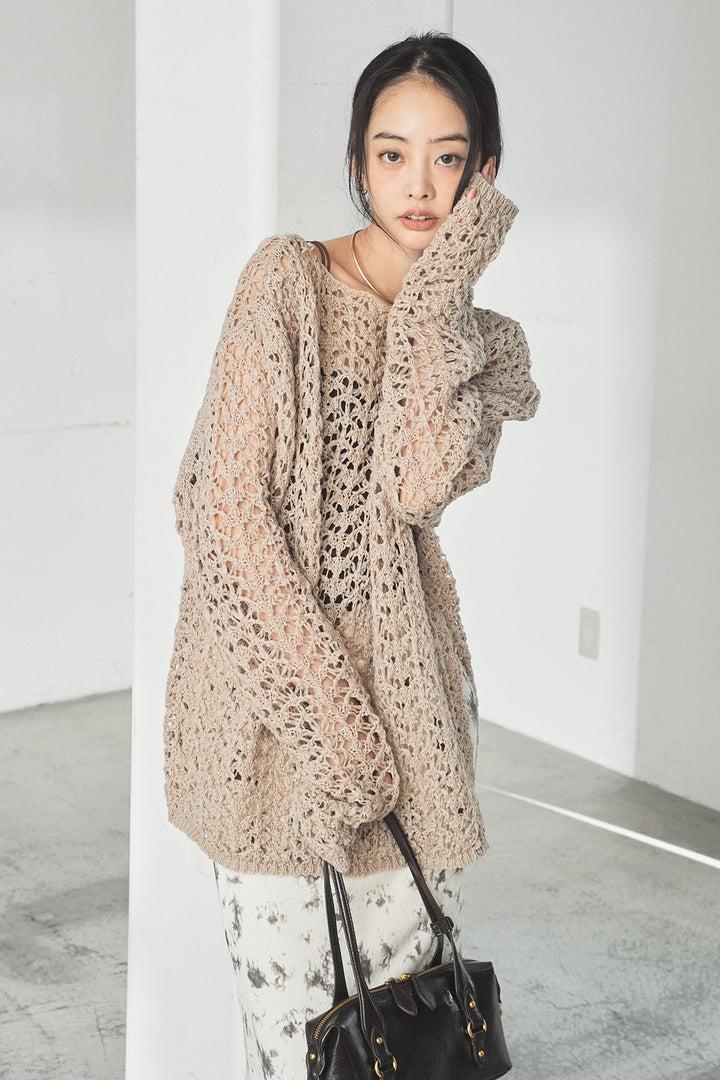 [SET]リラックスメッシュニットトップス+タイダイ柄ベロアワイドスカート(2set)