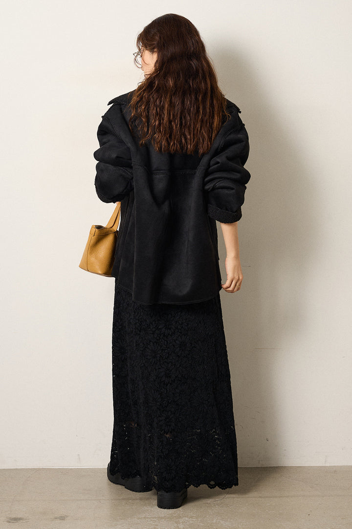 [SET]エコムートンカバーオール+花柄刺繍ベロアフレアスカート(2set)