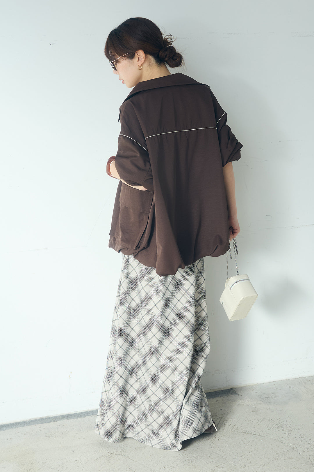 [SET]合繊ツイルバルーンジャケット+タータンチェック柄フロントデザインスカート(2set)