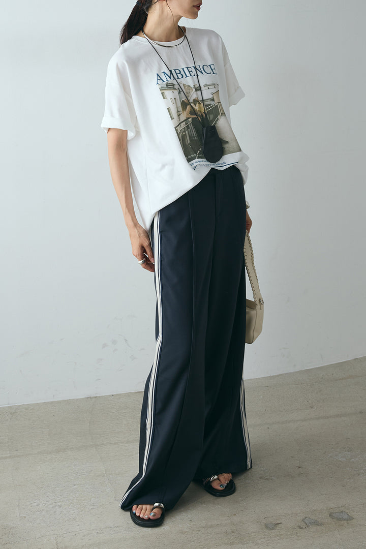 [SET]AMBIENCEフォトプリントTシャツ+サイドラインワイドスラックスパンツ(2set)
