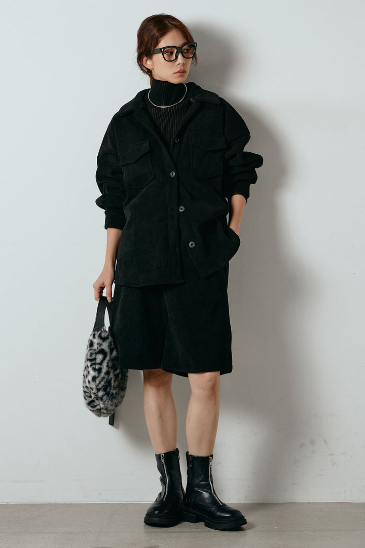 [SET]襟付きコーデュロイポケットシャツ+リブニットシームレスタートルプルオーバー+リラックスコーデュロイハーフパンツ(3set)