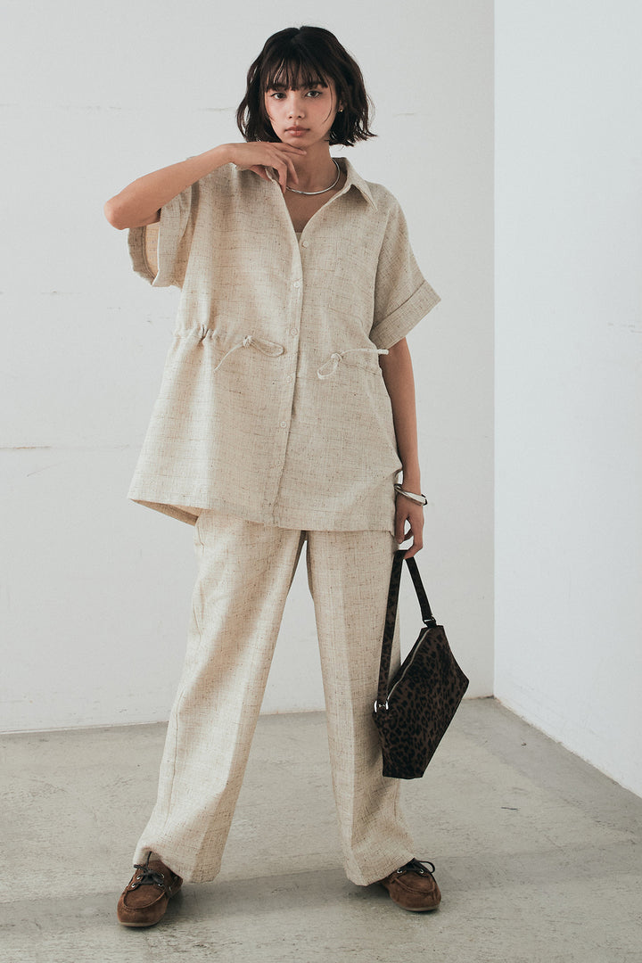 [SET]ツイードウエストドロストシャツ+ツイードタックパンツ(2set)