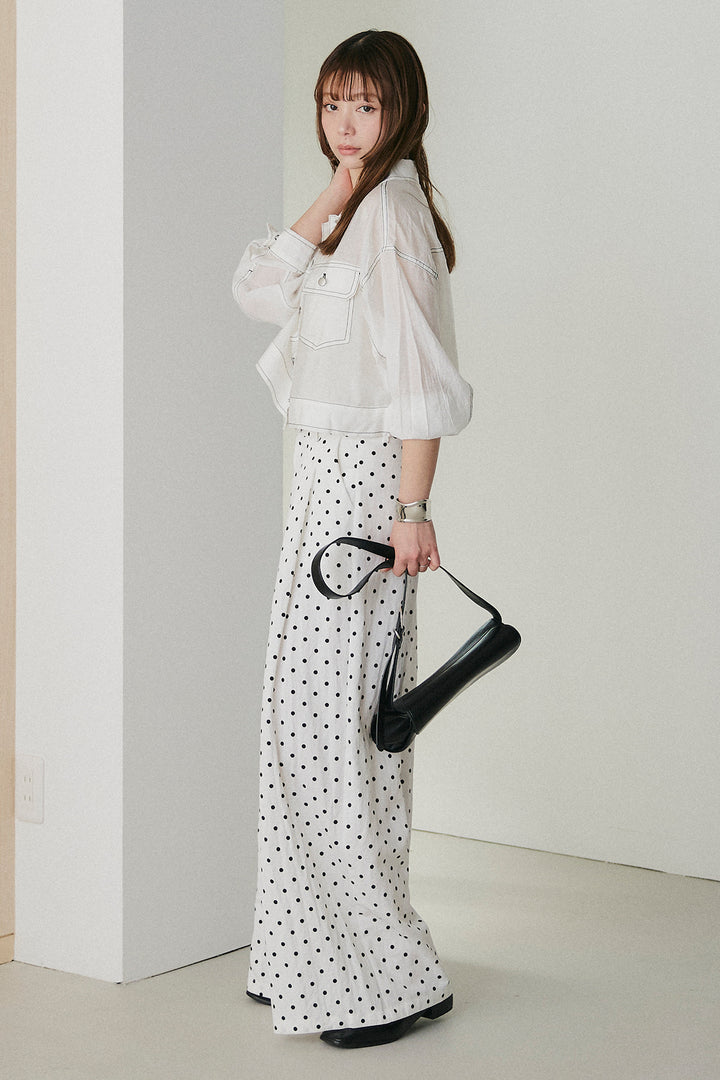[SET]配色ステッチシアーシャツ+ベルト付きドット柄ワイドパンツ(2set)
