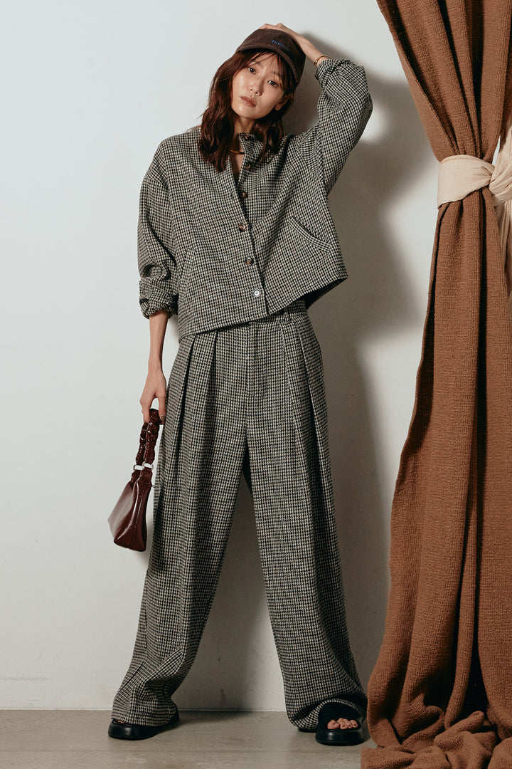 [SET]ノーカラーガンクラブチェックジャケット+ガンクラブチェックタックパンツ(2set)