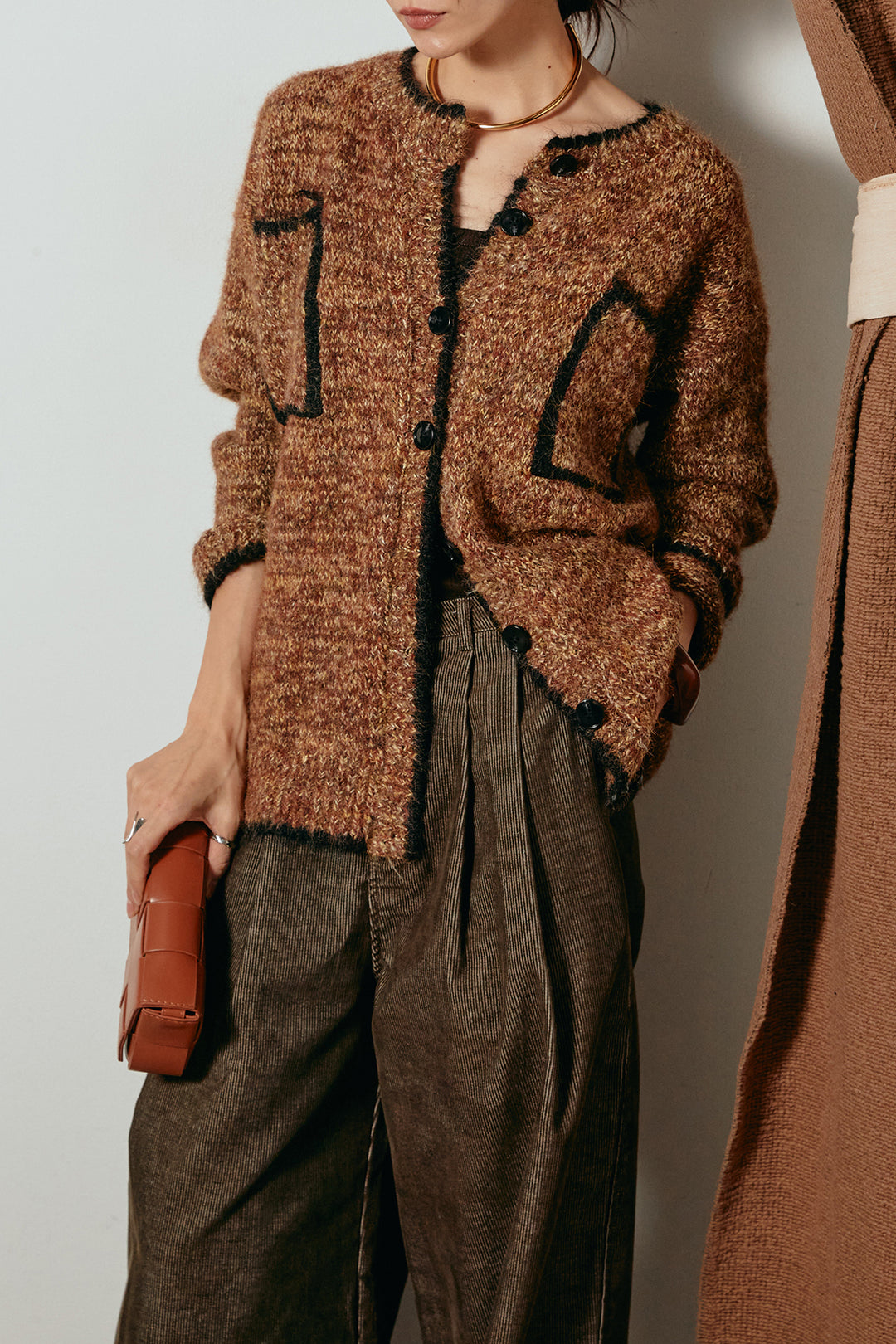 [SET]ミックスニットポケットカーディガン+フロントタック入りコーデュロイパンツ(2set)