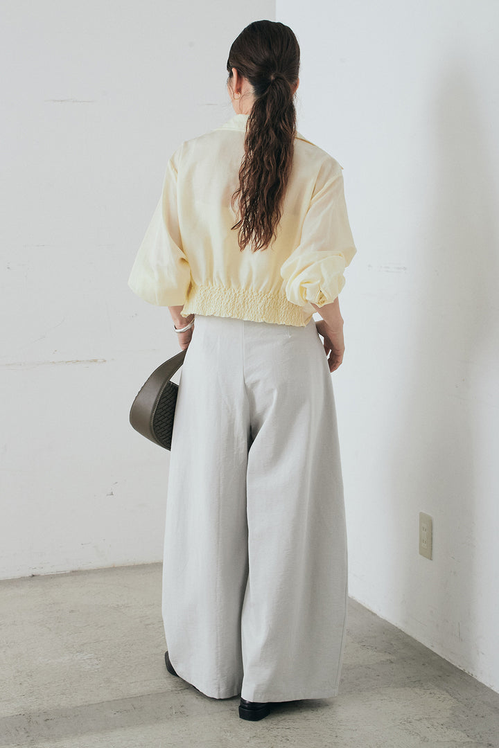 [SET]裾巻きツイストデザインシャツ+ベルト付きサイドタックワイドパンツ(2set)