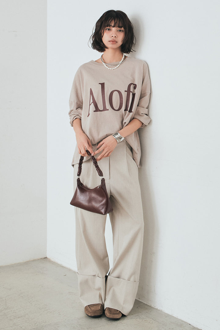 [SET]裾センタードロストロゴプリントワイドTシャツ+センタープレスセミワイドパンツ(2set)