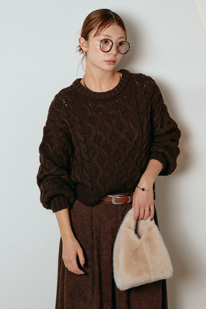 [SET]バルキーケーブルプルオーバー+コーデュロイサイドタックコクーンパンツ(2set)