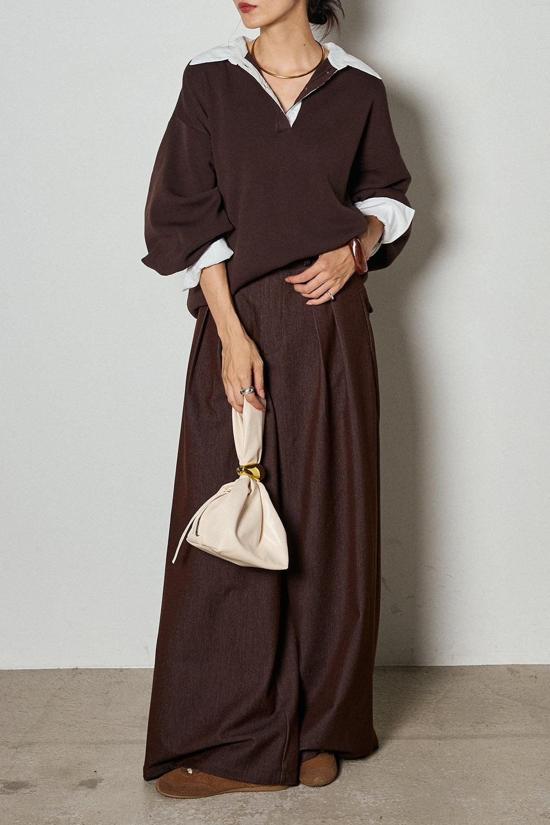 【即納】ウエストベルト付きタックワイドパンツ