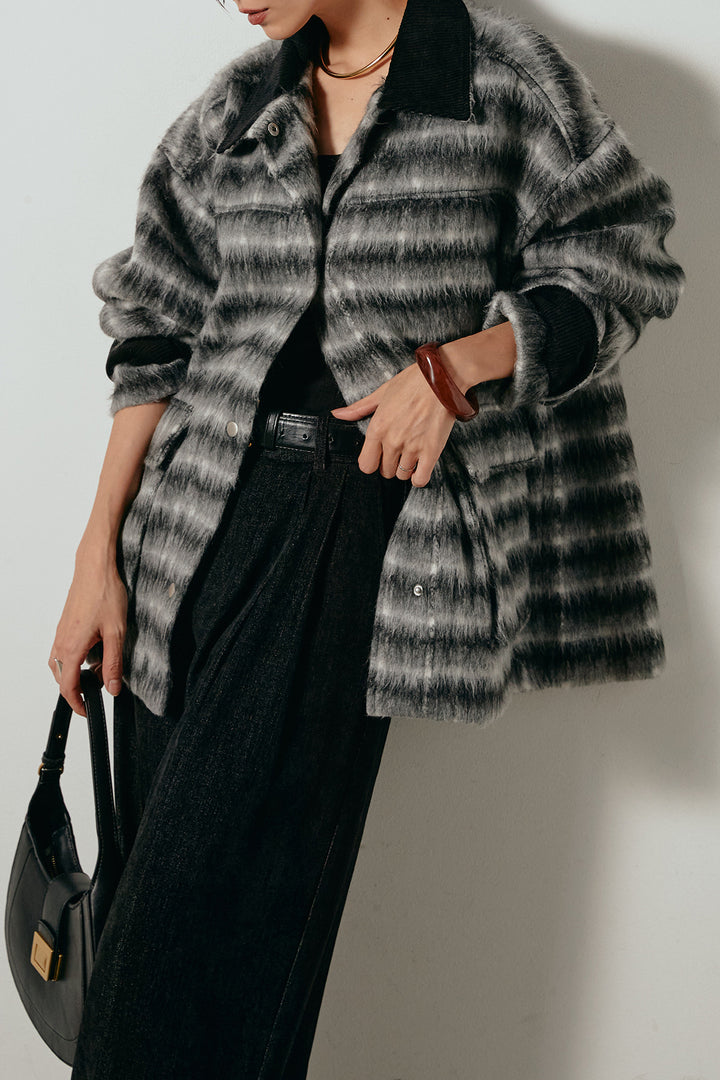 [SET]チェックシャギーミドルカバーオール+フェイクレザーベルト付きスウェードライクワイドパンツ(2set)