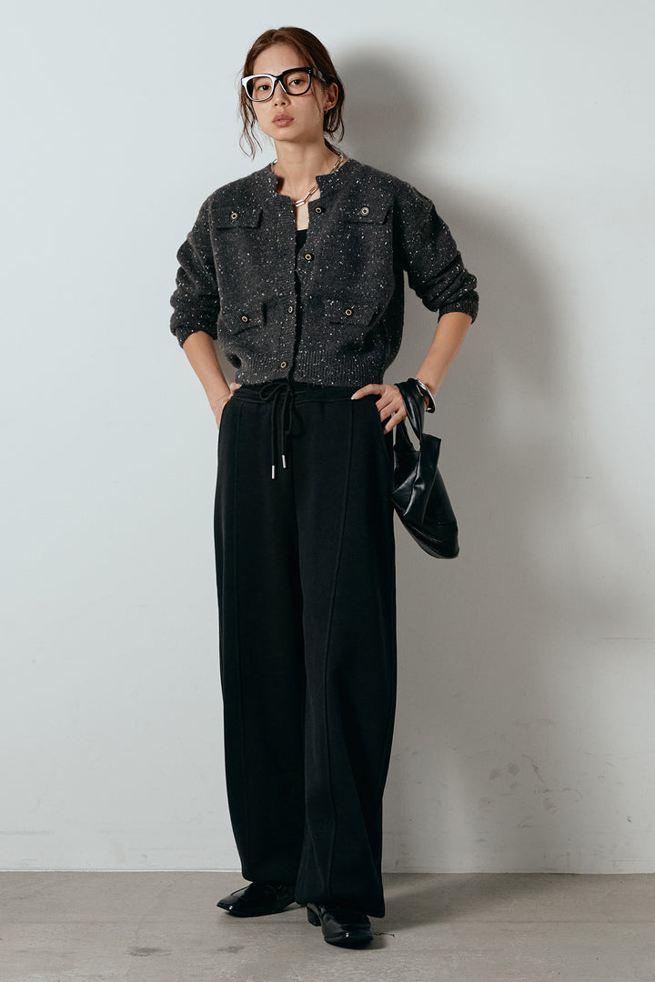 [SET]ネップニットカーディガン+スウェットワイドカーブパンツ(2set)