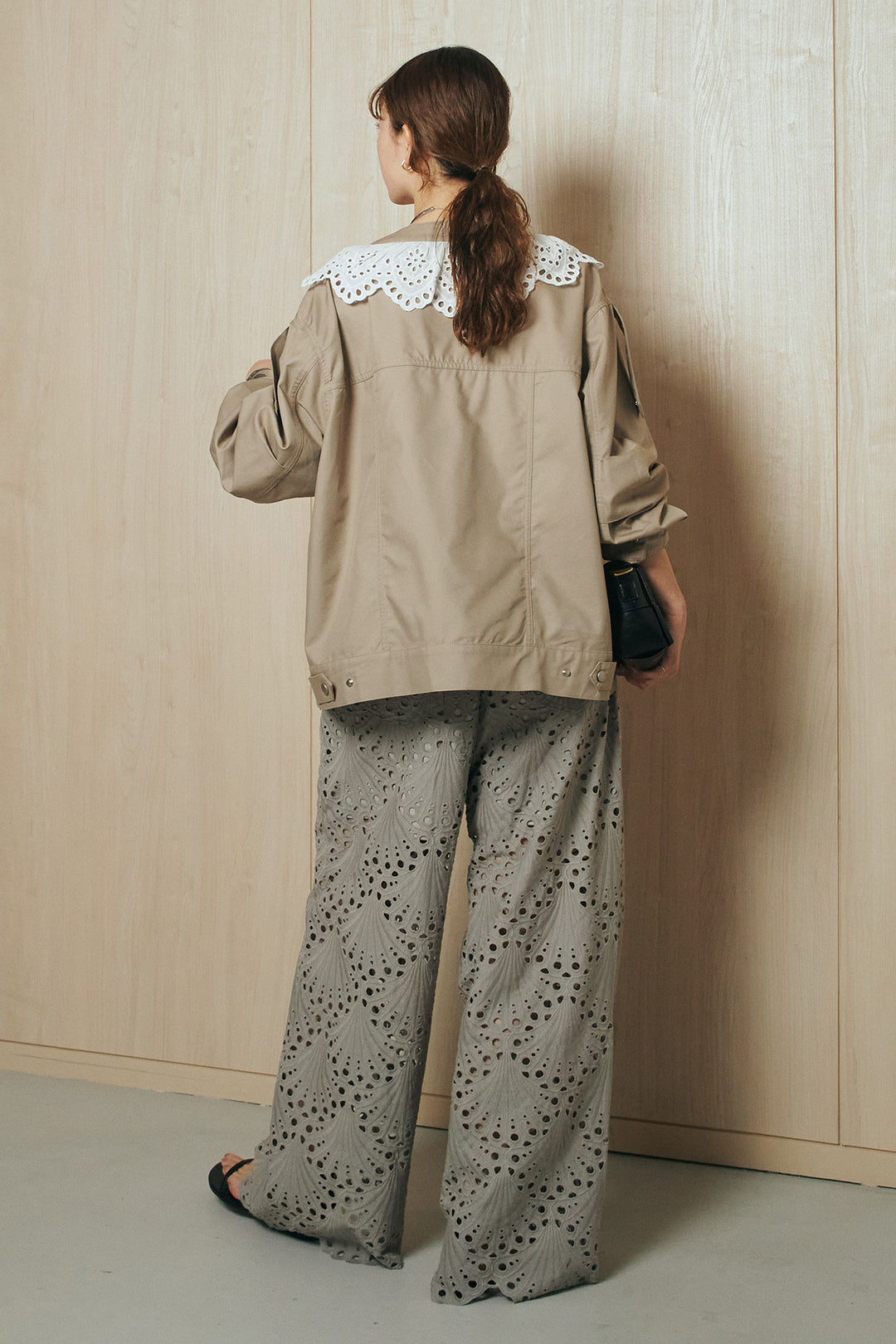 [SET]レースフリルドッキングアウター+レース刺繍リラックスパンツ(2set)
