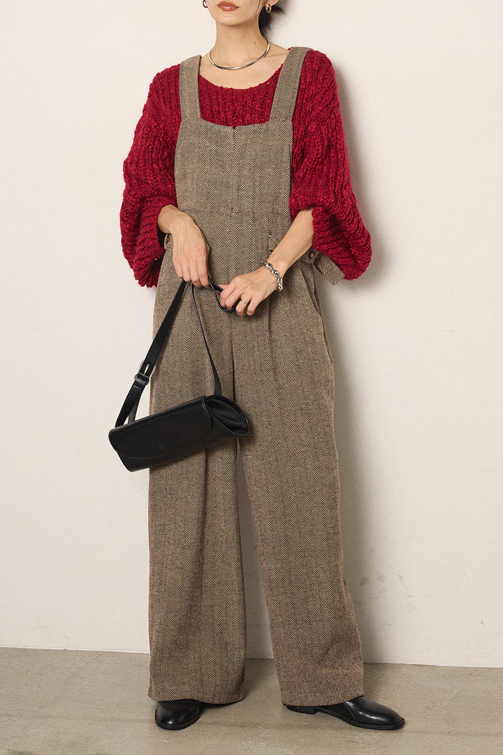 [SET]チャンキースラブニットクロップドプルオーバー+クラシックヘリンボーンサロペット(2set)