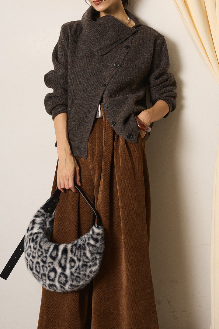 [SET]ボタンデザインネックニットプルオーバー+ベルトループコーデュロイワイドパンツ(2set)