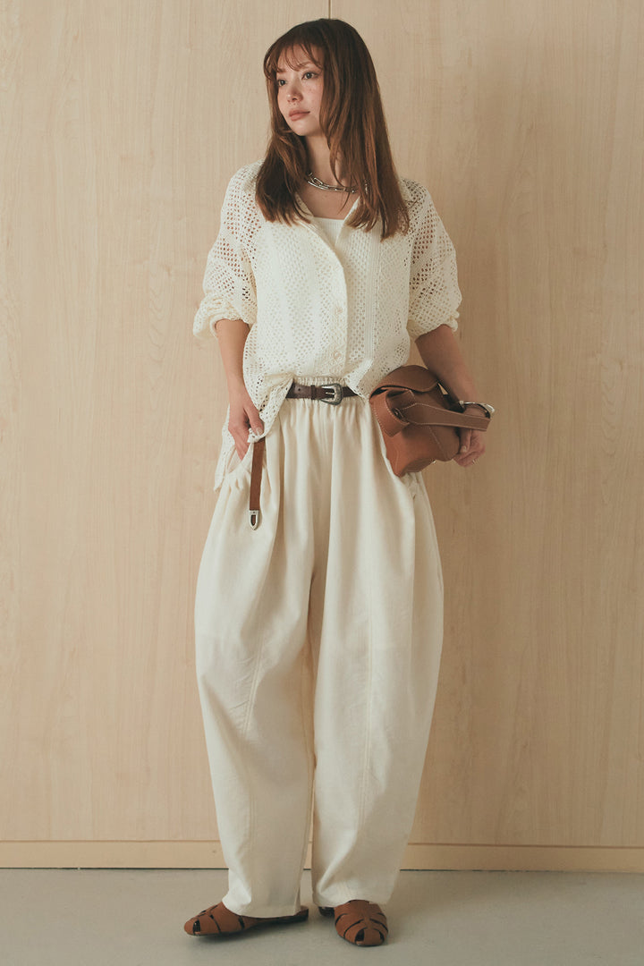 [SET]長袖襟付きレースシャツ+ポケットタックフォルムパンツ(2set)