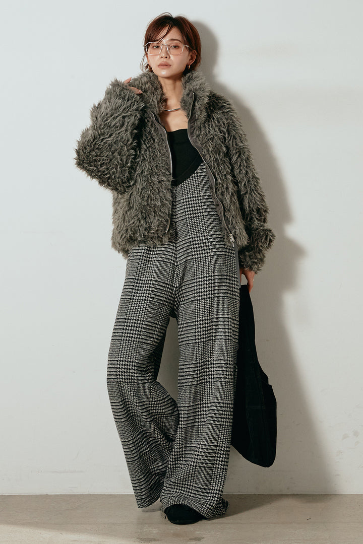 [SET]ミックスシープファースタンドブルゾン+前後2wayグレンチェック柄スカーチョサロペット(2set)