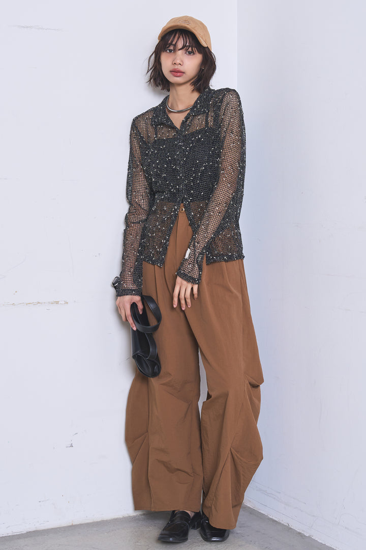 [SET]ネップメッシュポロ襟カーディガン+ドライタフタタックバレルパンツ(2set)