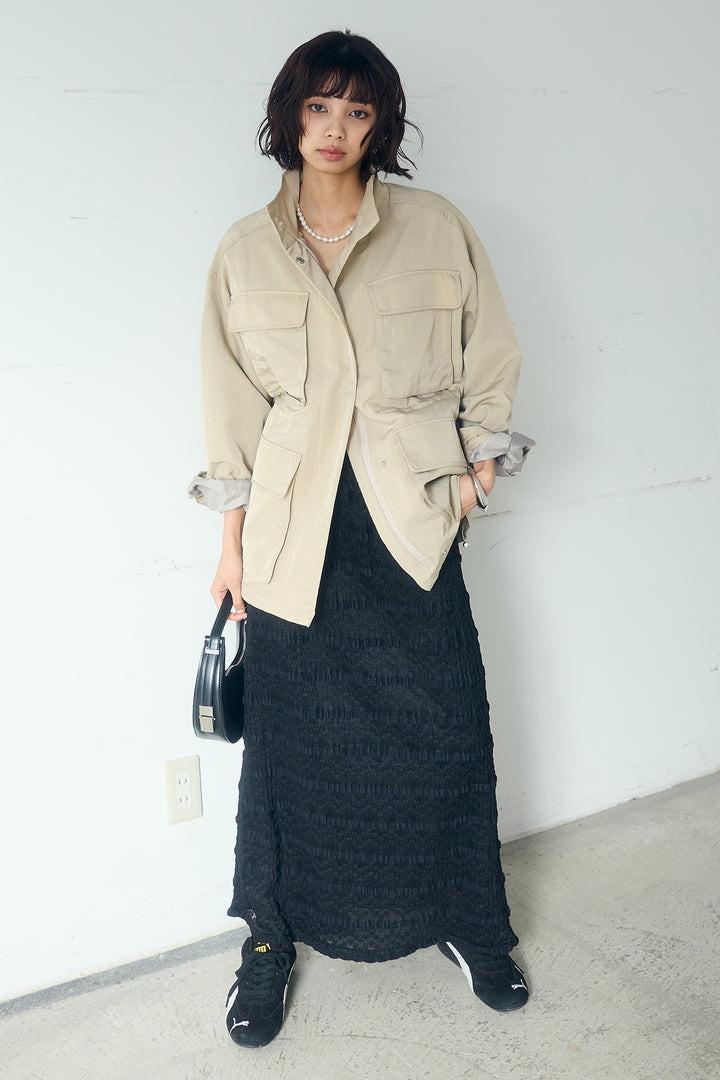 [SET]ナイロンツイルフィールドジャケット+ジャガードカットソータイトスカート(2set)