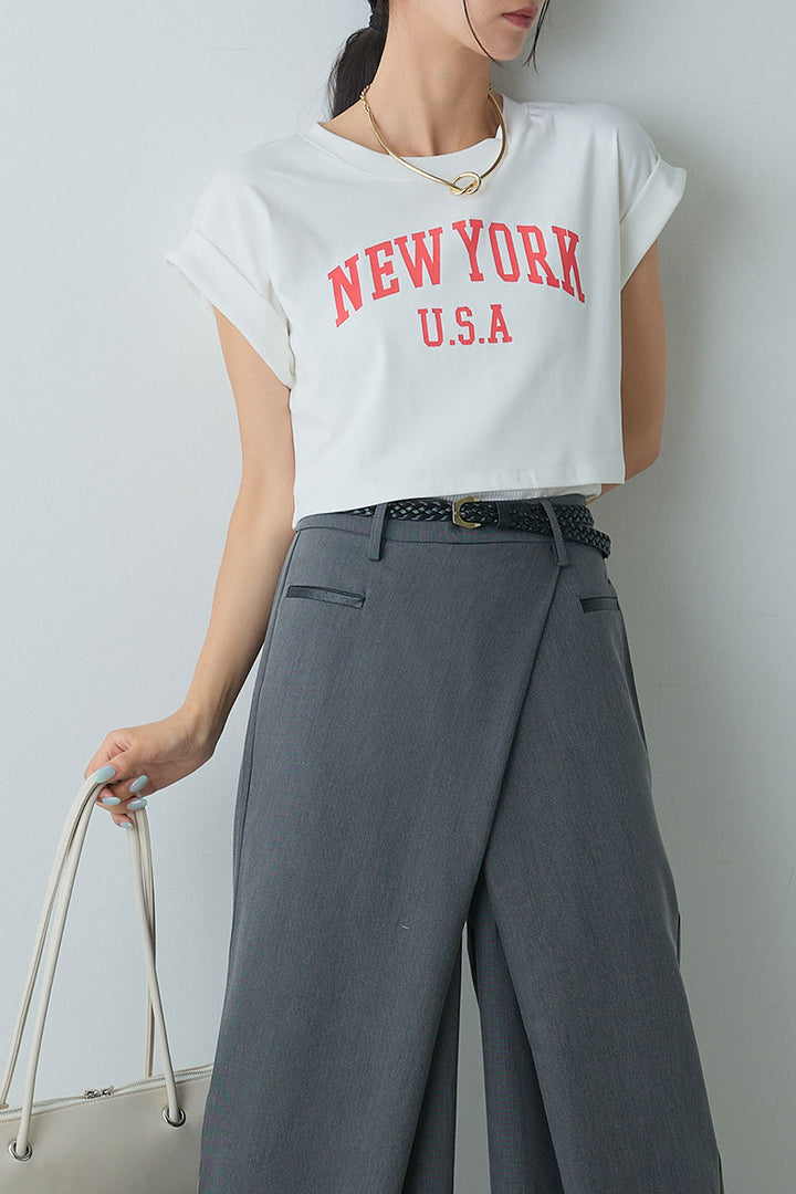 [SET]ショート丈NEWYORKロゴTシャツ+ベルト付きクロスデザインパンツ(2set)