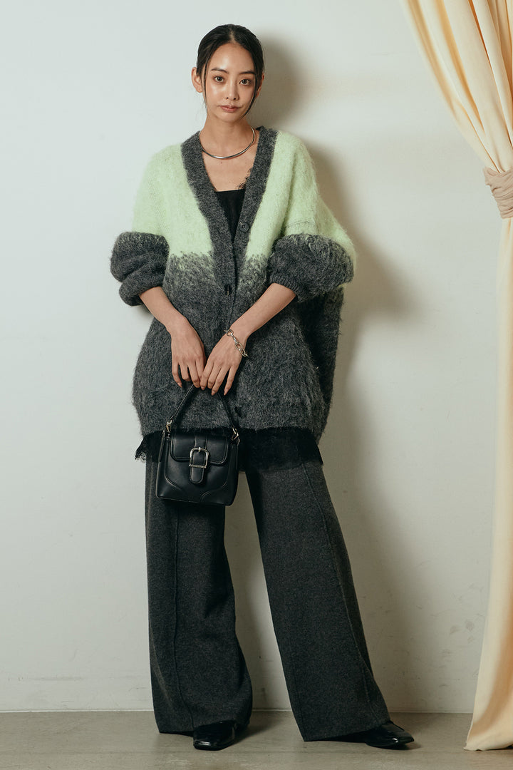 [SET]起毛グラデーションニットカーディガン+レース切り替えキャミソール(2set)