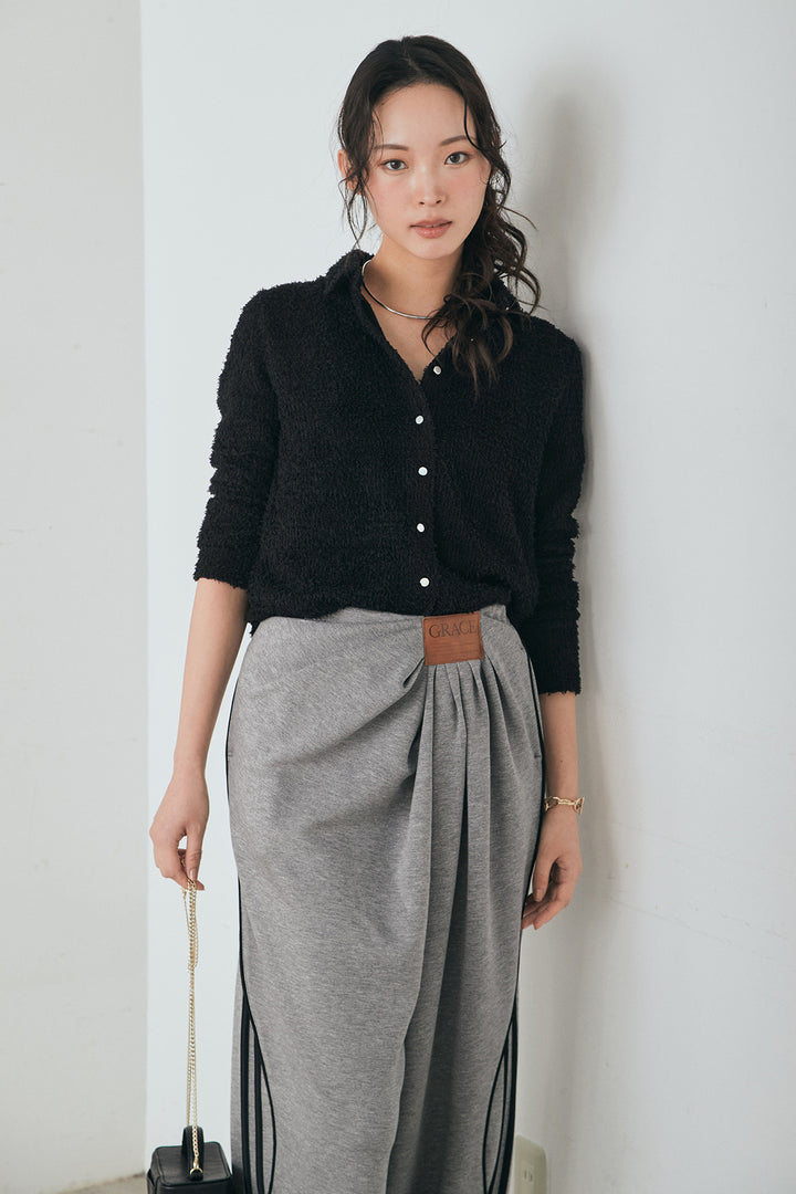 [SET]カールヤーンシャツ+ライトダンボールウェーブラインドレープパンツ(2set)