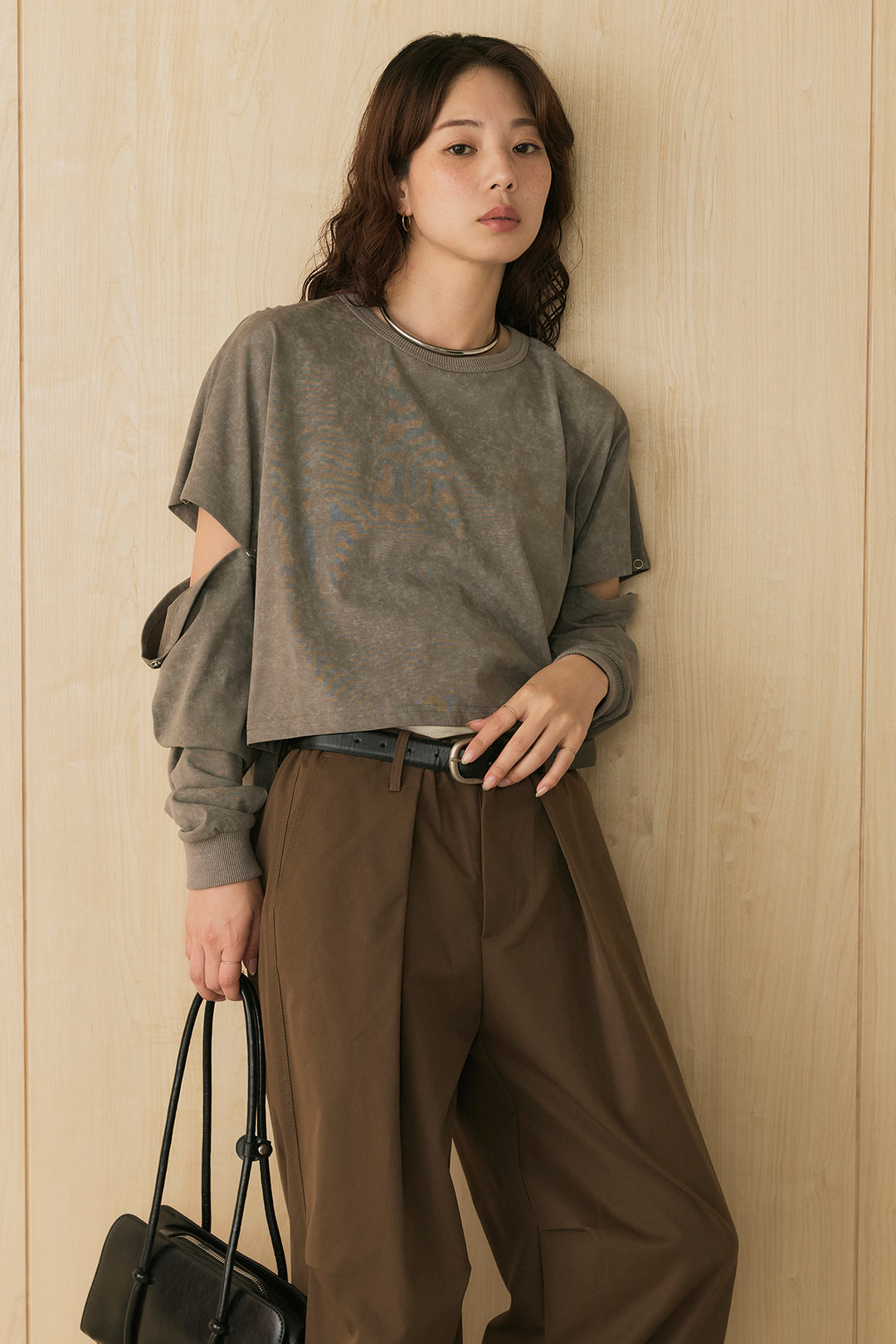 [SET]セパレートフェードTシャツ+ニーサイドタックウエストドロストパンツ(2set)