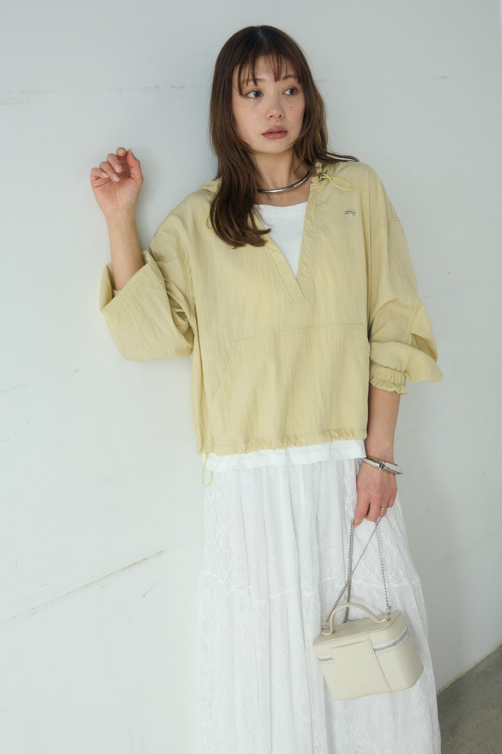 [SET]レイヤードデザインフーディートップス+ひげレース切替ロング丈スカート(2set)