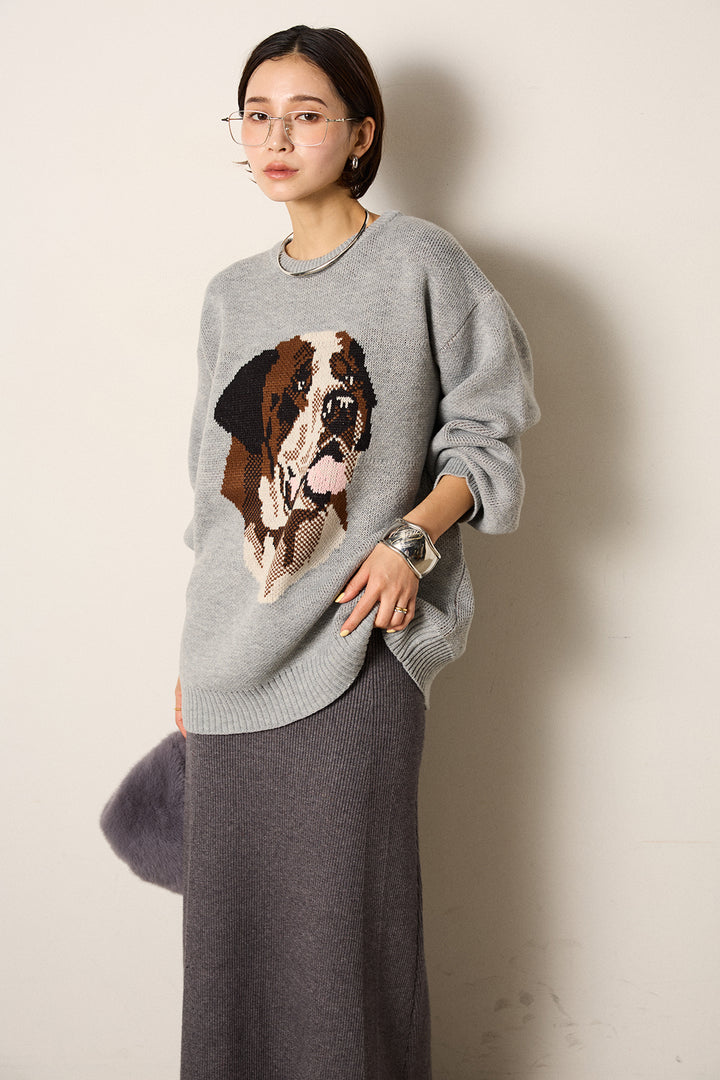[SET]アニマルジャガード柄ニットトップス+リブナローニットスカート(2set)