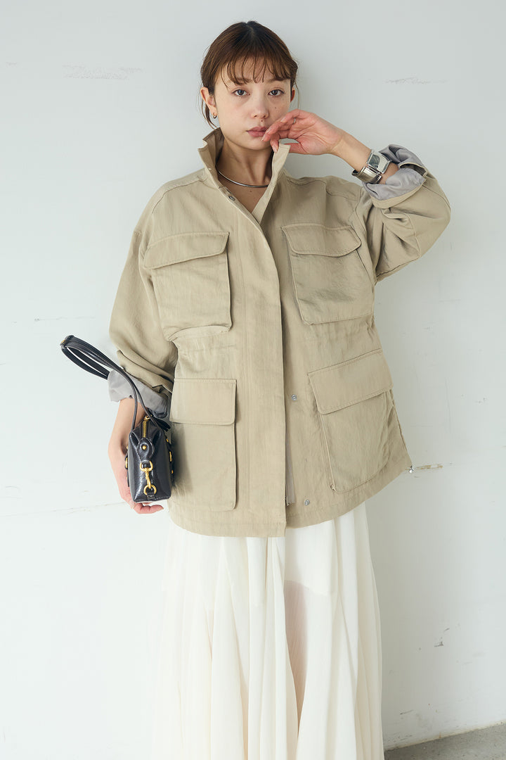 [SET]ナイロンツイルフィールドジャケット+シアーフリルキャミワンピース(2set)