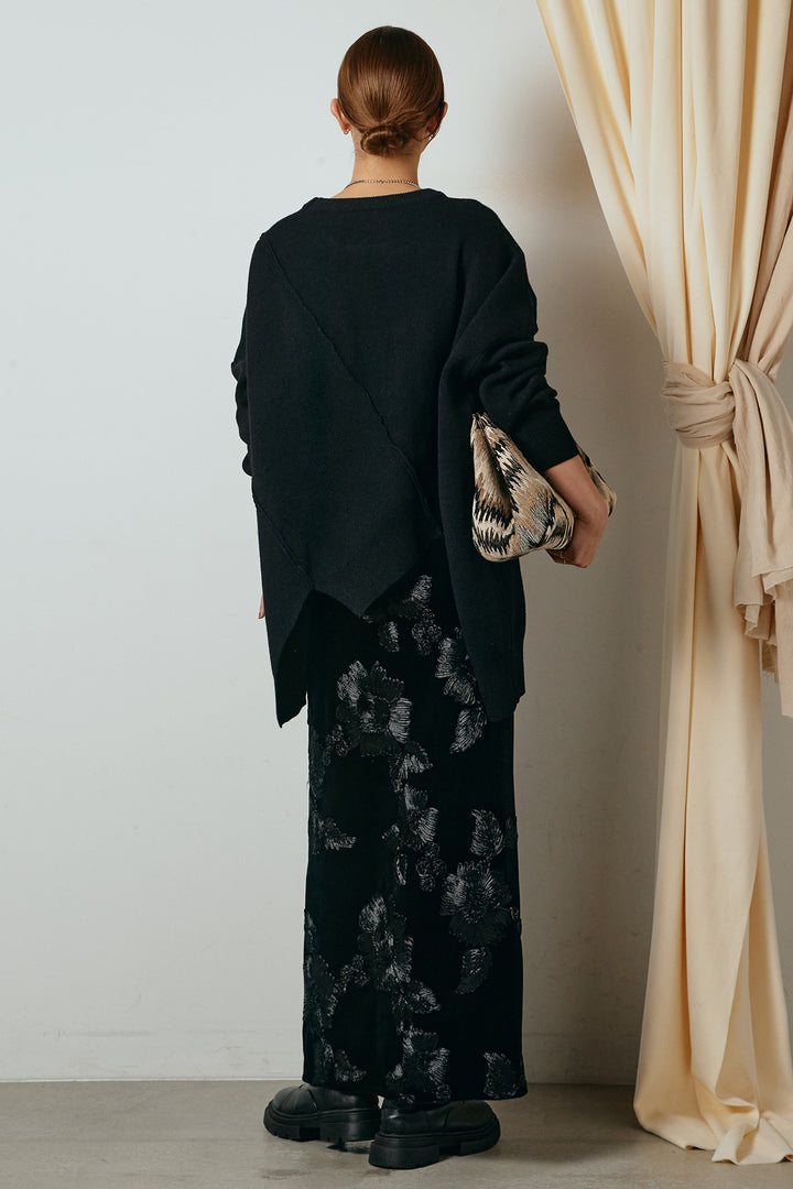 【着回しセット】[SET]アシンメトリーデザインニットトップス+センターラインニットパンツ+フラワー刺繍ワイドスカート(3set)