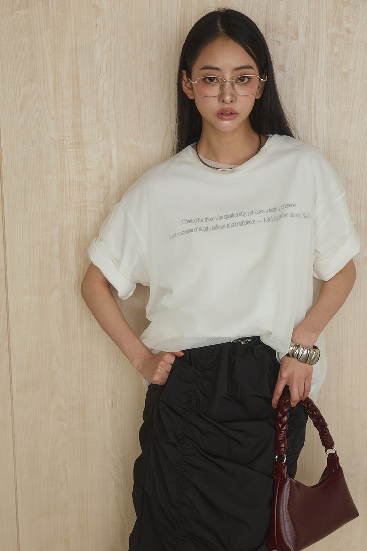 [SET]綿天竺Tシャツ×チュールトップス+ギャザーナロースカート(2set)