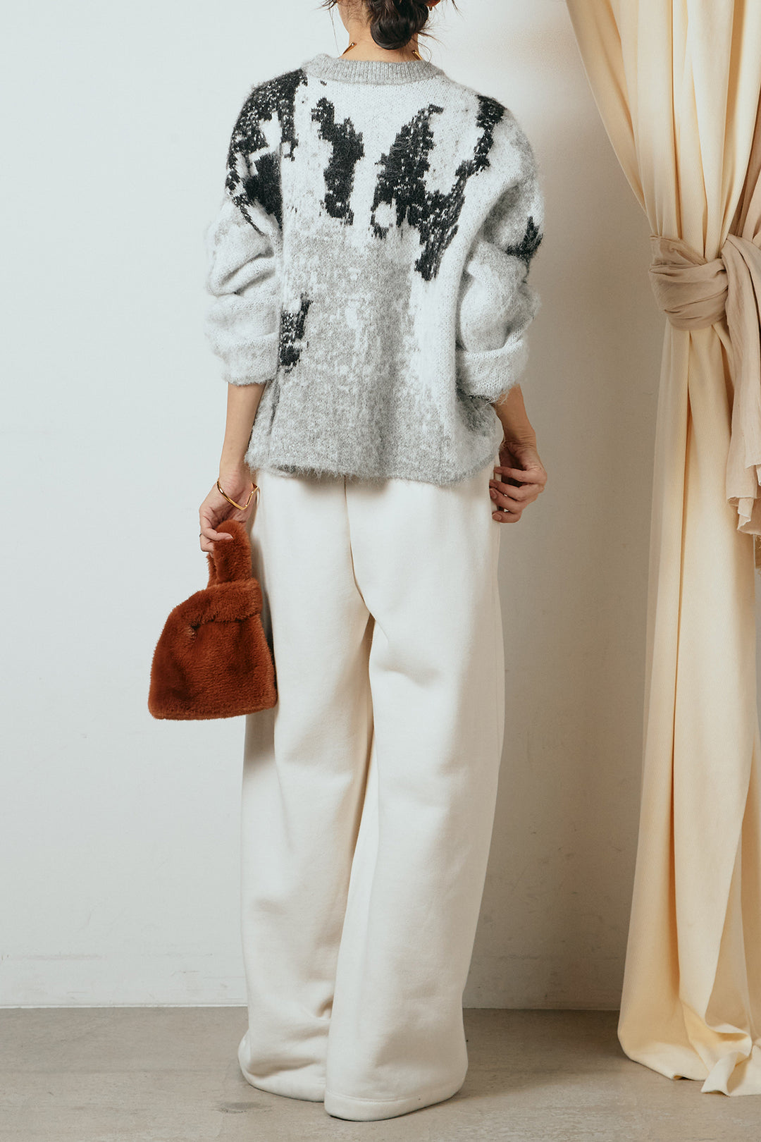 [SET]起毛ニュアンス柄ニットプルオーバー+裏起毛スウェットワイドパンツ(2set)
