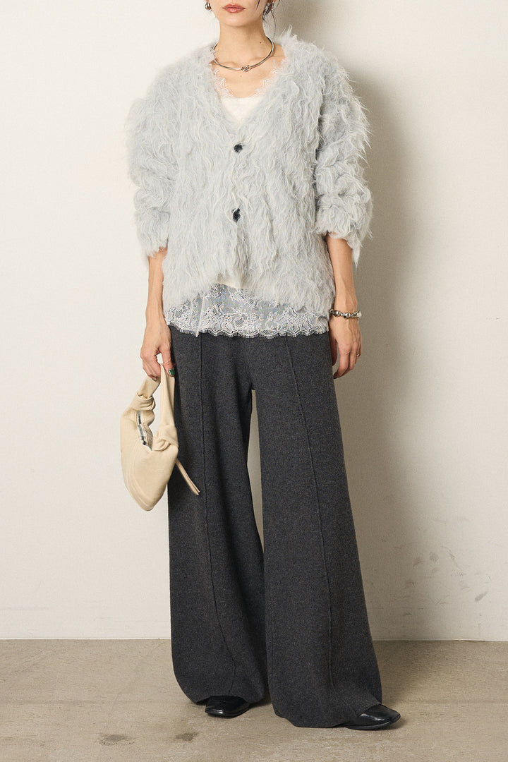 [SET]起毛シャギーニットカーディガン+センターラインニットパンツ(2set)