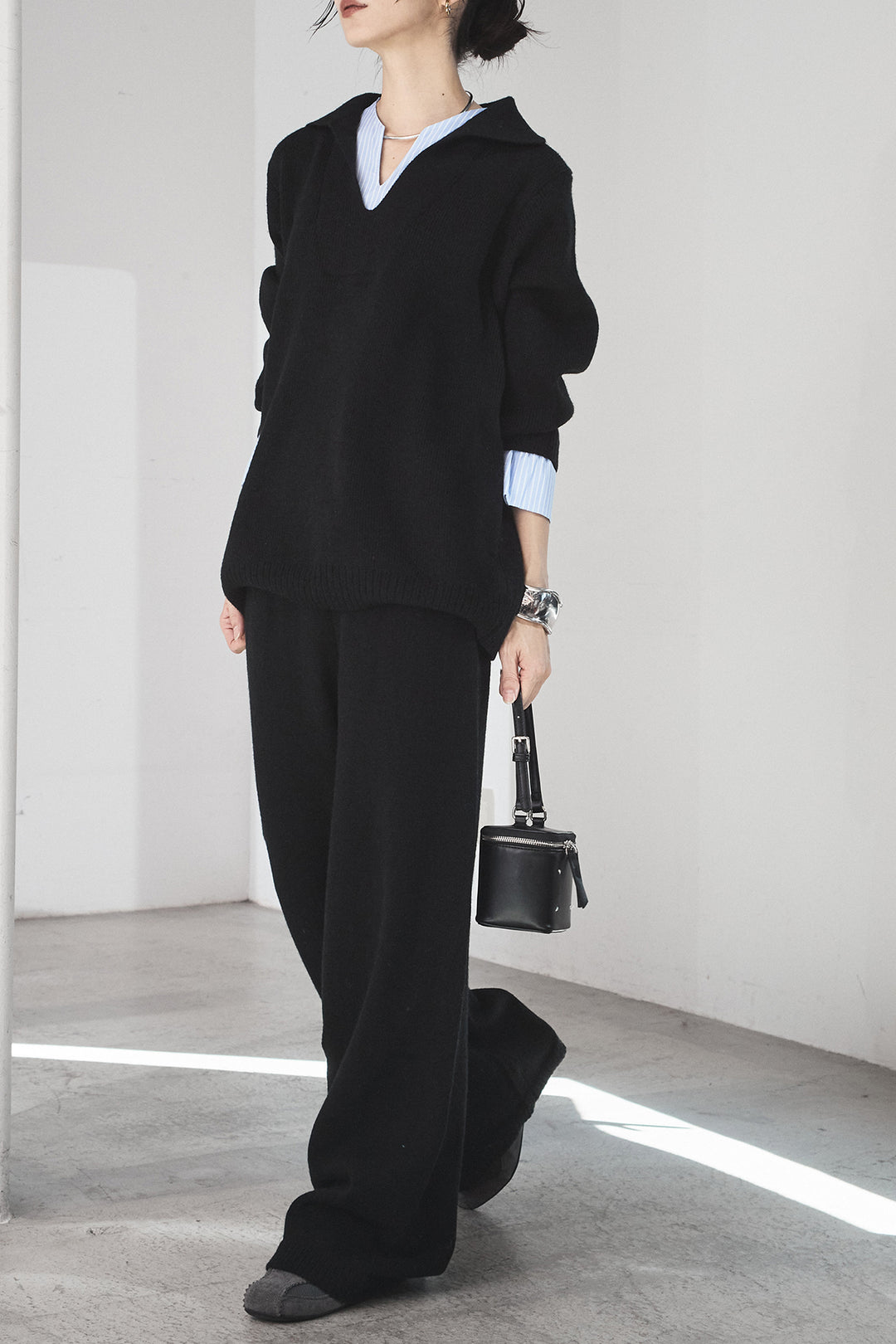 [SET]ストライプドッキングニットポロSETUP