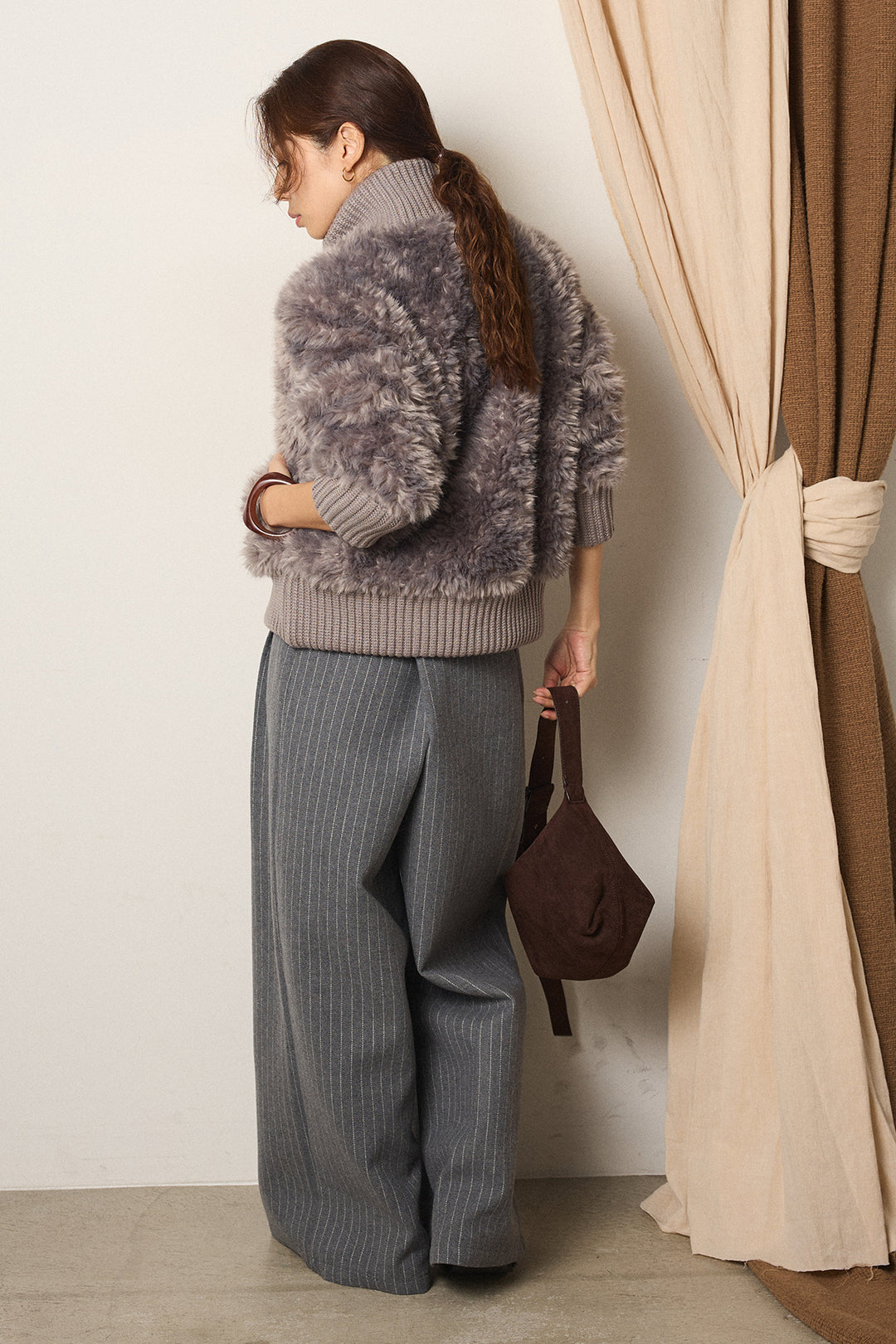 [SET]ハイネックボアブルゾン+ウールライクストライプパンツ(2set)