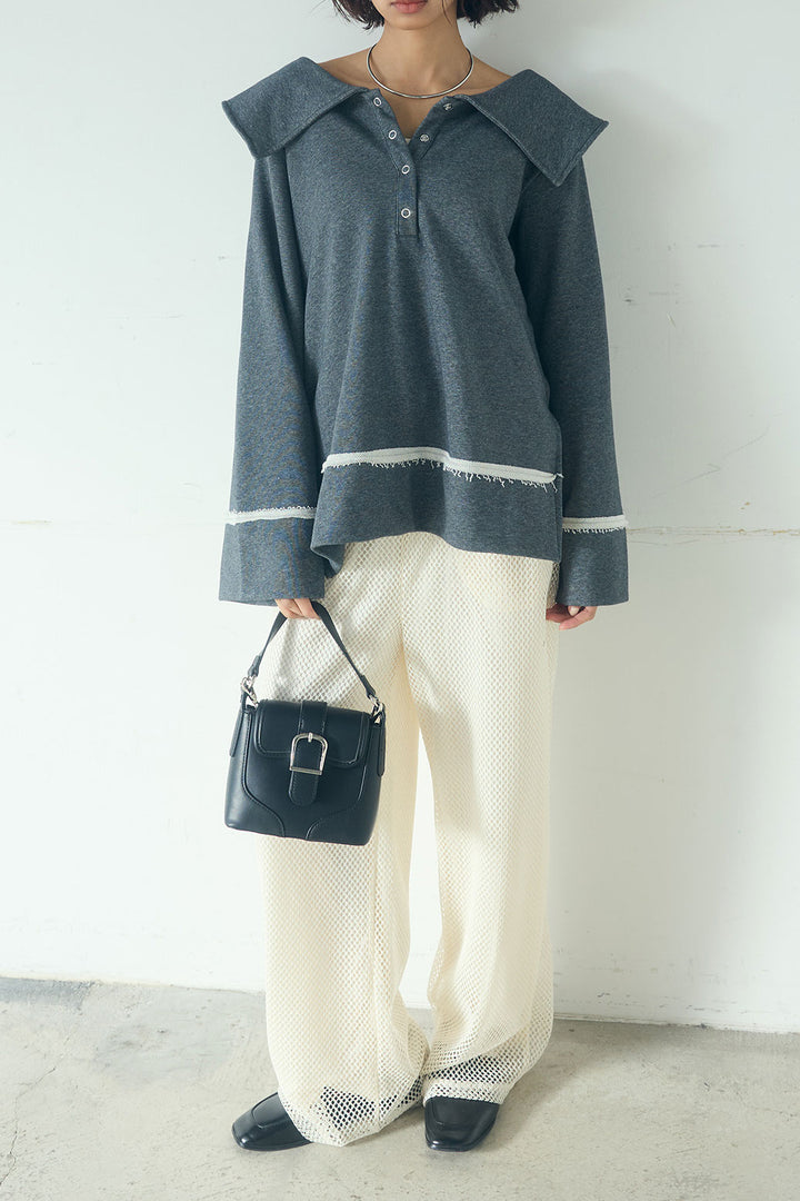 [SET]ビッグカラー2WAYスウェットトップス+メッシュリラックスパンツ(2set)