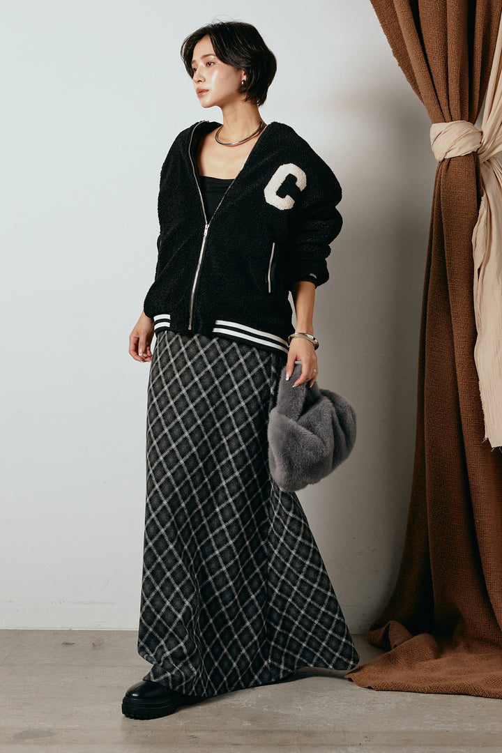 [SET]ロゴスタジャンボアブルゾン+フロッキー起毛チェックスカート(2set)