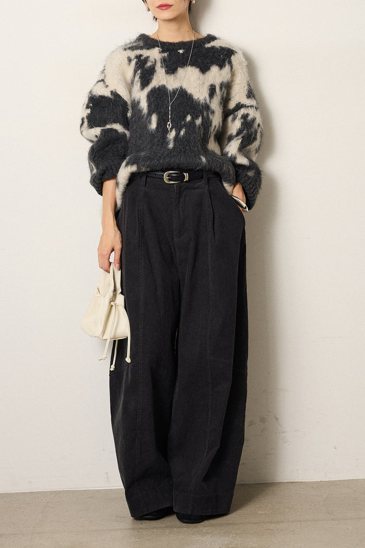 【着回しセット】[SET]モヘアタッチマーブルニット+タック入りコーデュロイワイドパンツ+ロープベルト付きスウェード調スカート(3set)