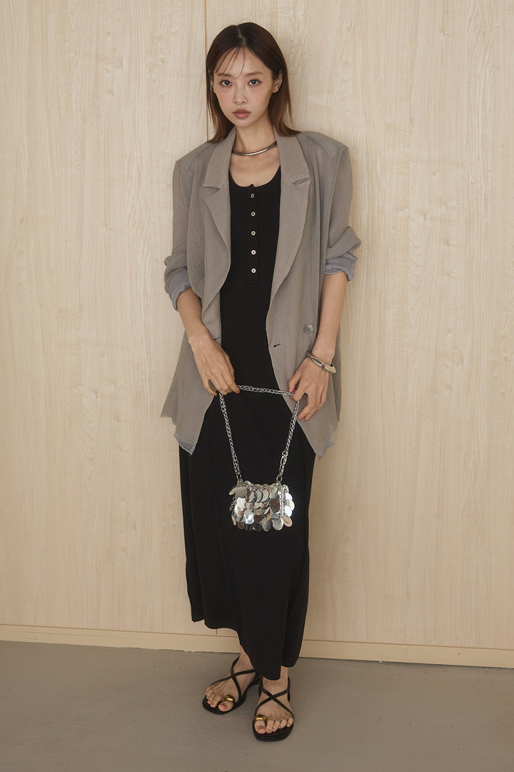 [SET]メッシュテーラードワイドジャケット+ノースリロングワンピース(2set)