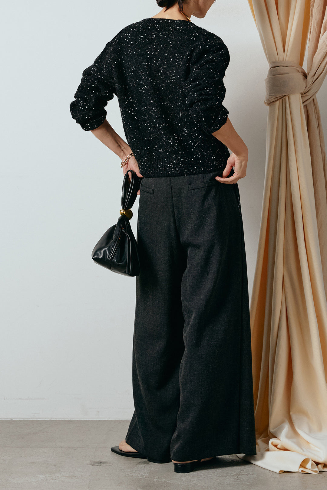 [SET]ネップニットカーディガン+ラップ巻きワイドスラックス(2set)