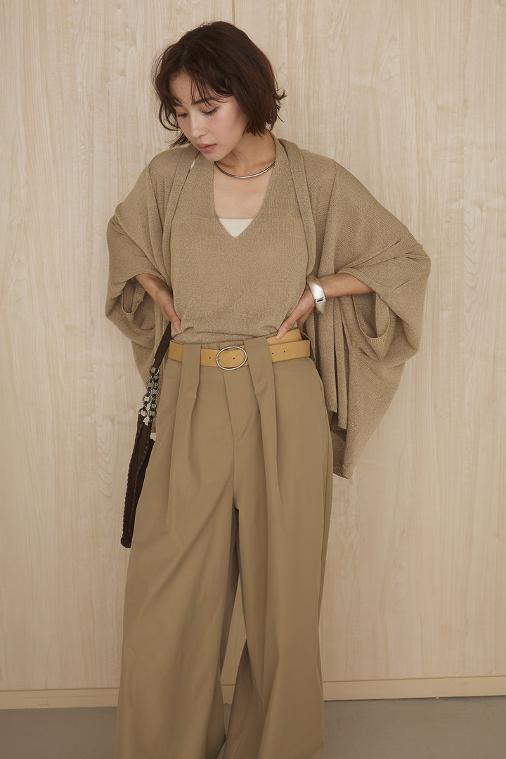[SET]オーバードルマンカーディガン+ベルトループデザインハイウエストタックパンツ(2set)