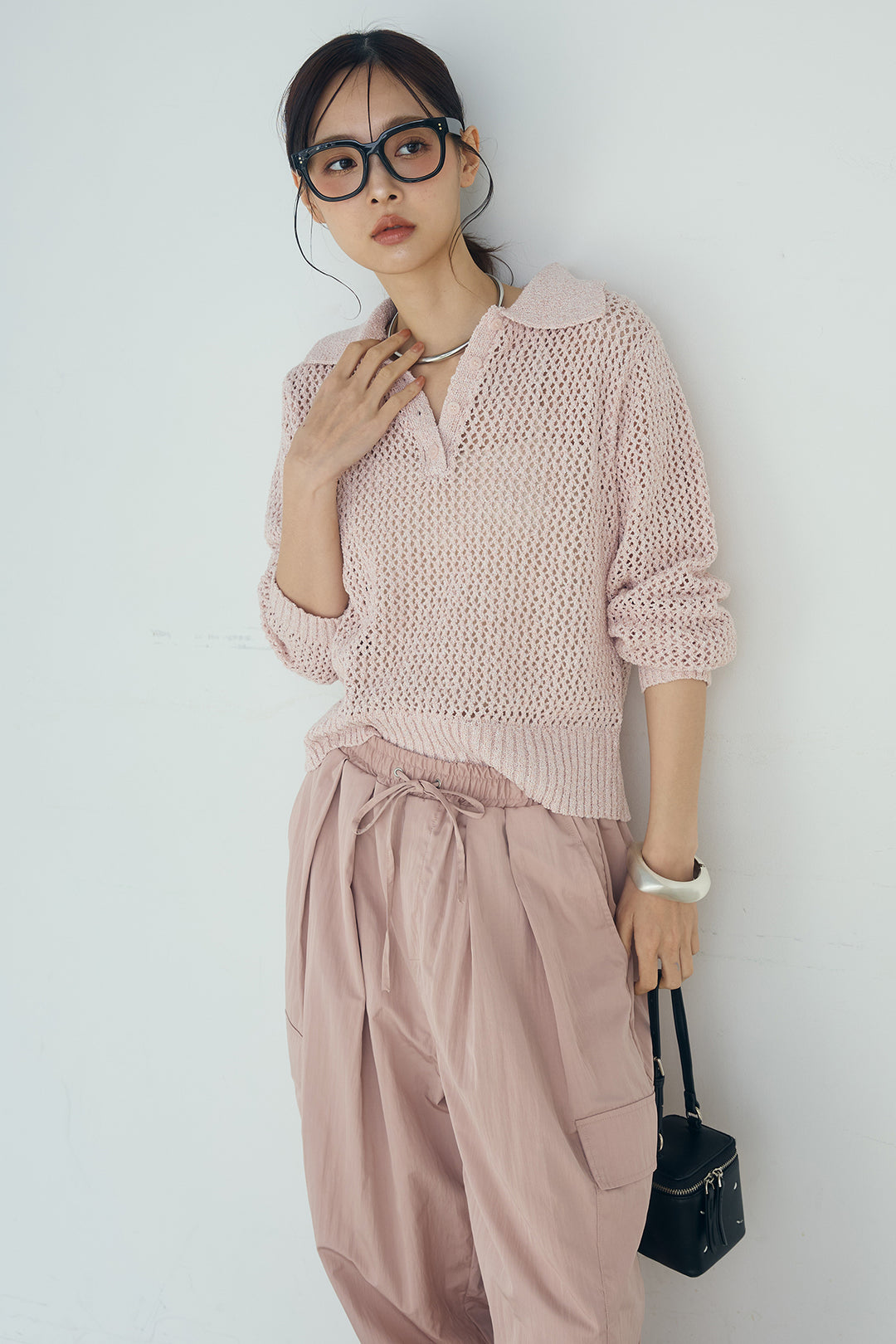 [SET]ミックスメッシュポロニット+撥水ジョガーパンツ(2set)