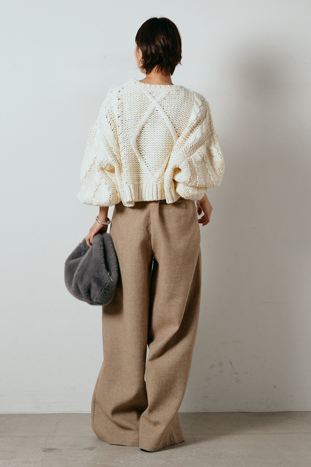 [SET]ロービングケーブルショート丈プルオーバー+サイドボタンツイードタックパンツ(2set)