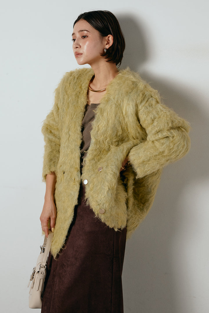 [SET]ウェーブシャギーニットジャケット+スウェードライク裾フリンジスカート(2set)