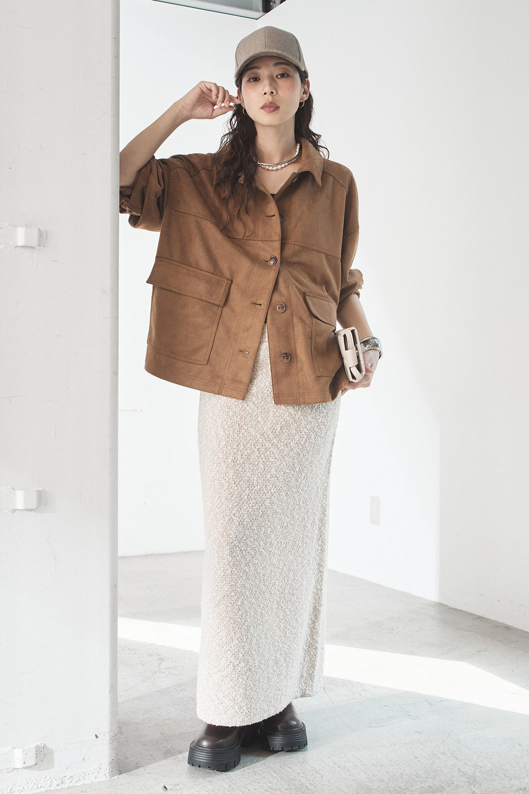 [SET]デカポケスエポンジャケット+ツイード風MIXスラブスカート(2set)