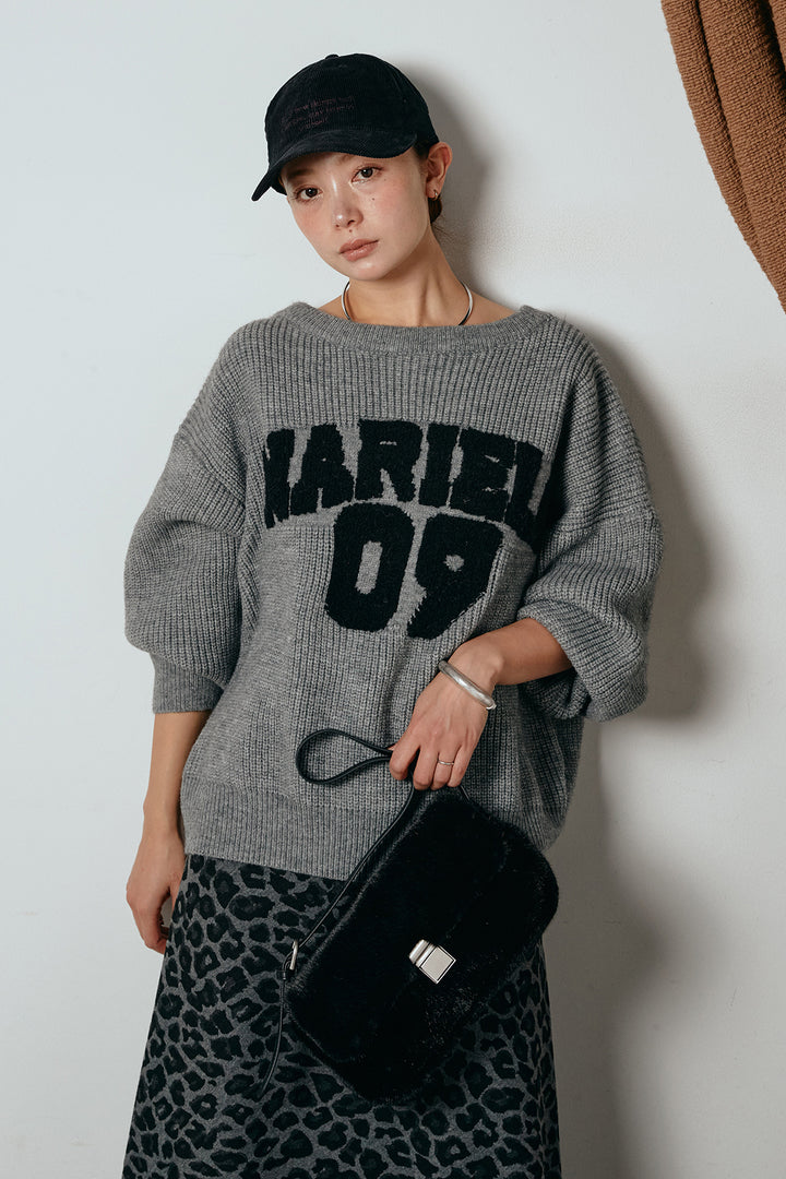 [SET]ロゴジャガードニットトップス+レオパードロングスカート(2set)